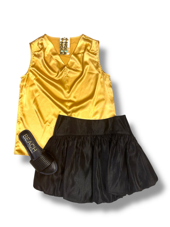 Sleeveless V Neck Shoulder Pleat Top