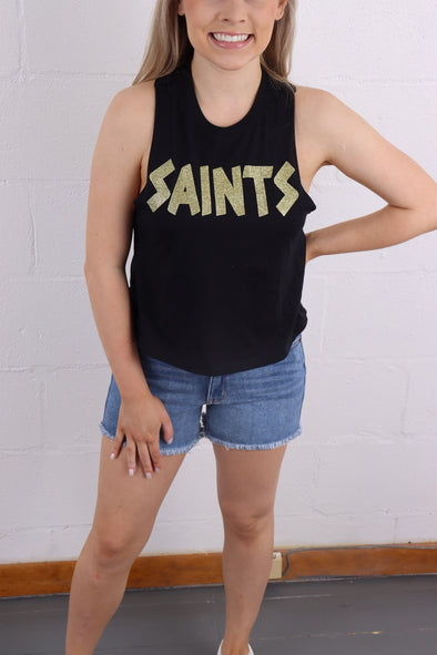 Saints Gold Glitter Crop Racer Back Tank (S-XXL)
