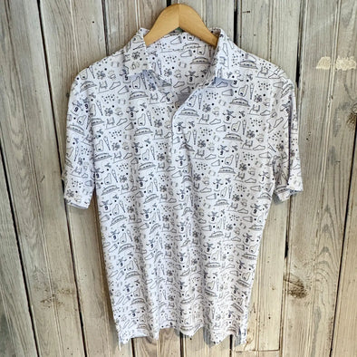 Men's White And Gold Game Day Icons Polo (S-XXL)