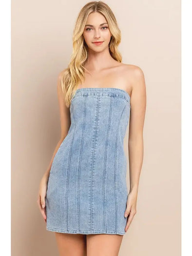 Denim Shift Dress with Removable Straps