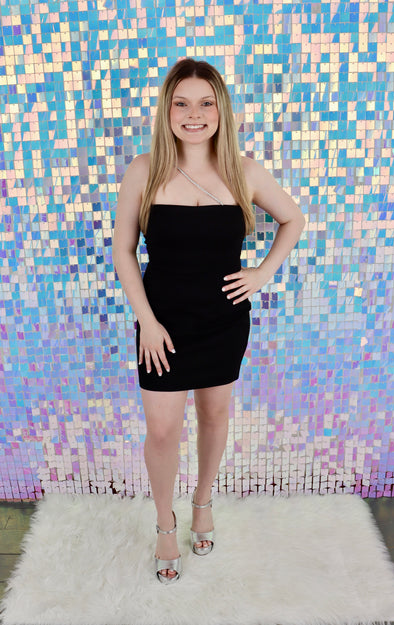 Rhinestone Trim Detail Mini Dress