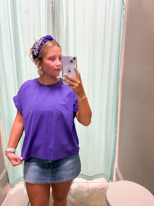 Purple Top With Elastic Sleeve Detail