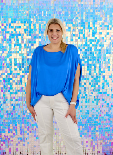 Washed Satin Boat Neck Caftan Blouse In 2 Colors