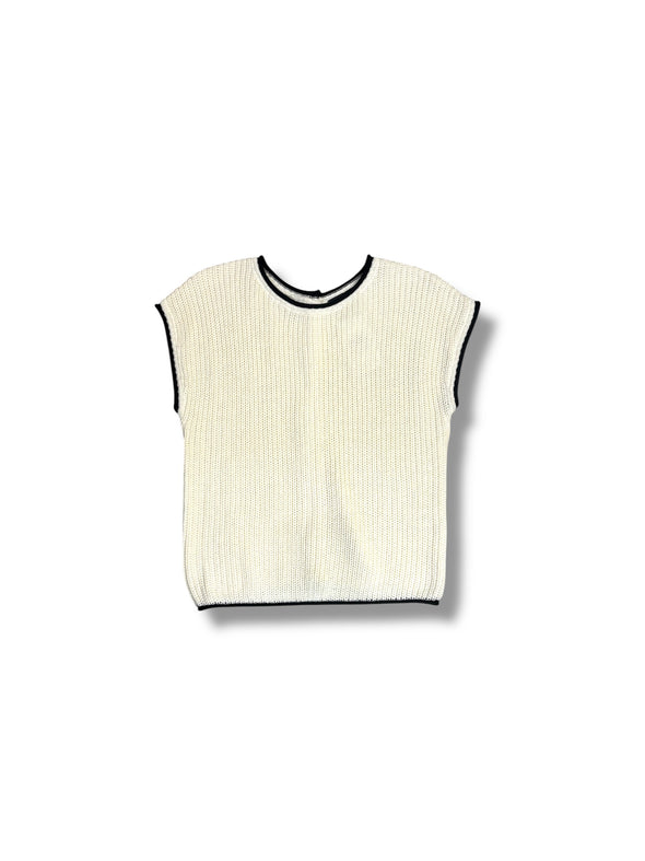 Contrast Trim Sweater Knit Top With Back Buttons in 2 Colors