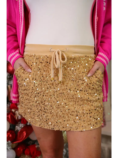 Sequined Velvet Skort in Gold