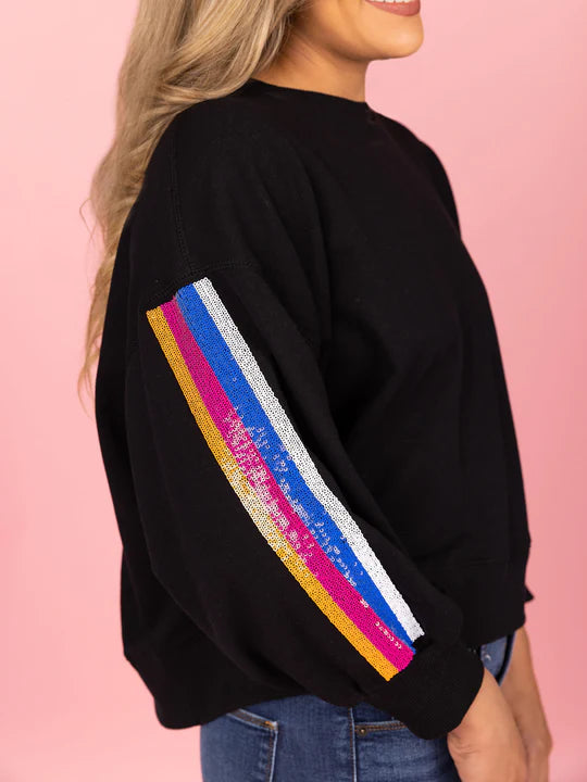 The Millie Black Sweatshirt With Sequin Stripes