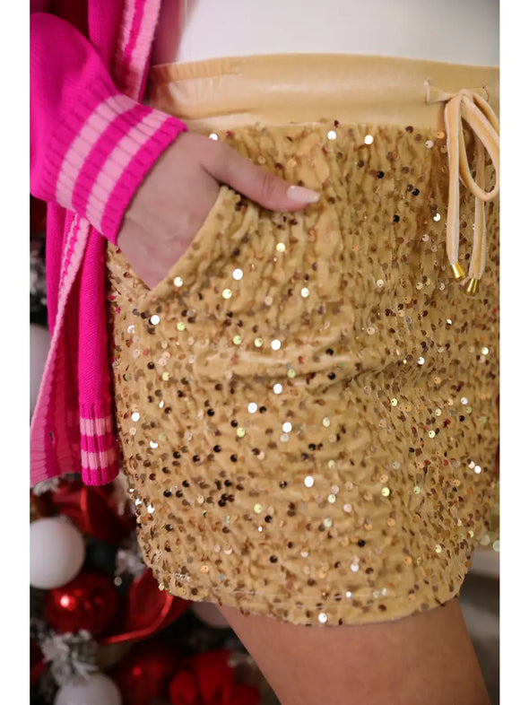 Sequined Velvet Skort in Gold