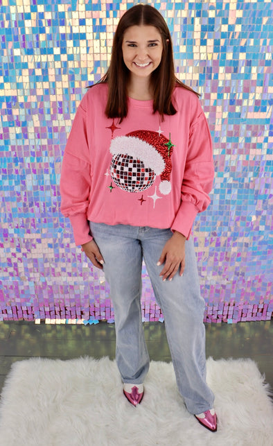 Santa Mirror Ball Long Sleeve Top