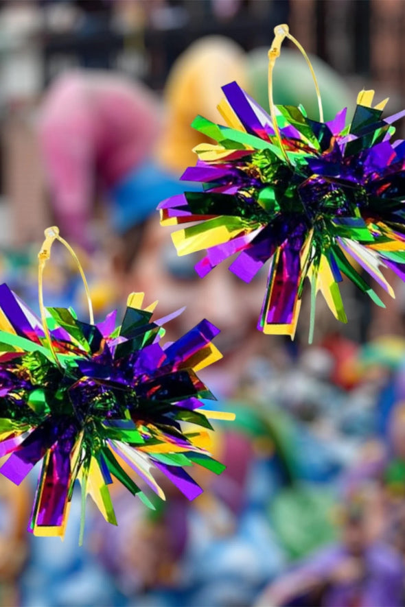 Mardi Gras Tinsel Pom Pom Earrings