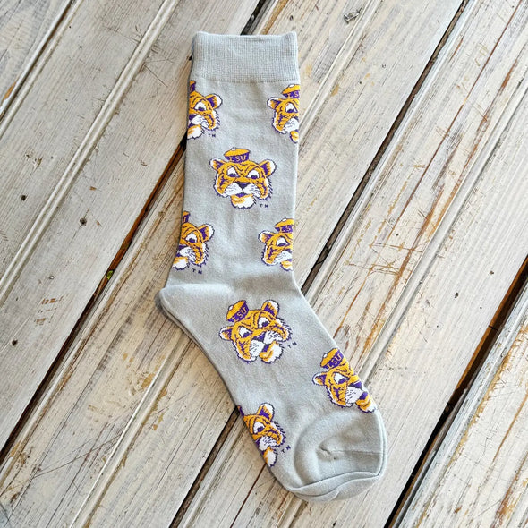 LSU Sailor Mike Socks in Purple or Grey
