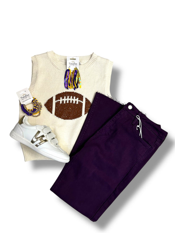 Rhinestone Football Sweater Tank