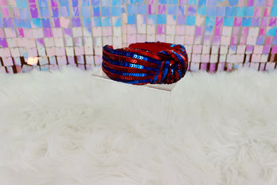 Red And Blue Sequined Striped Knot Headband