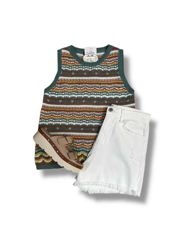 Sleeveless Multi Colored Knit Top