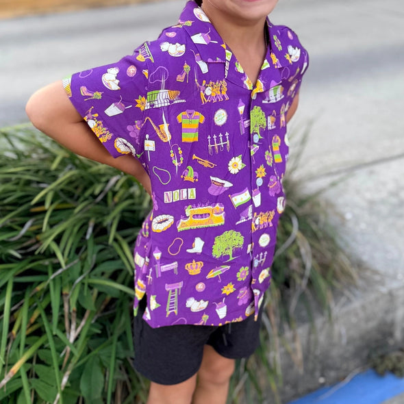Kids Mardi Gras Icons Hawaiian Shirt 2T-14