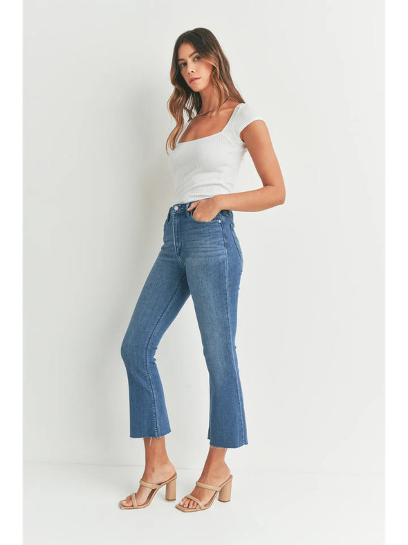 High Rise Denim Tonal Crop Flare Jeans In 6 Color Washes