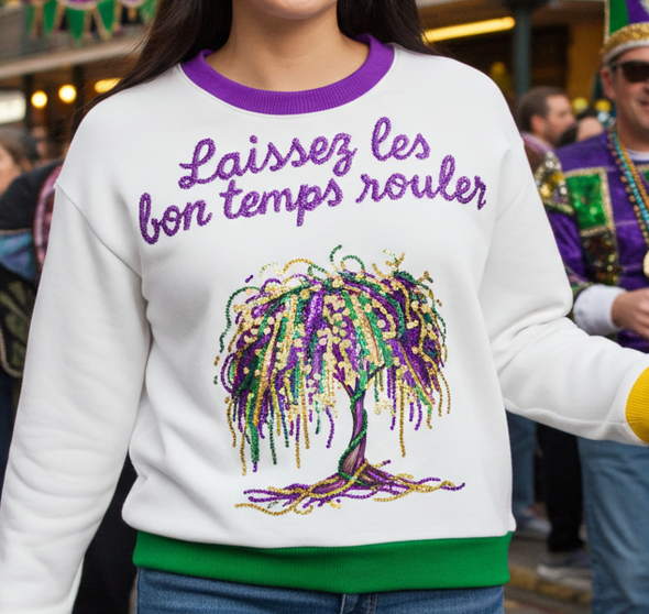 Mardi Gras Bead Tree Sequin Embroidery Sweater