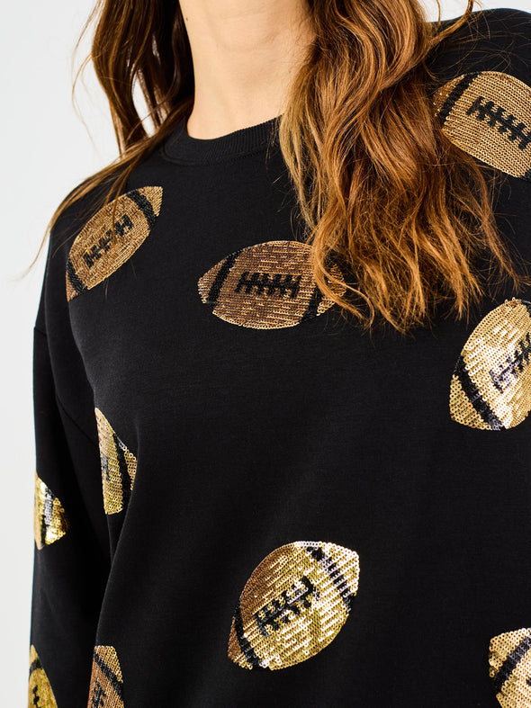 Sarah Sequin Footballs Sweatshirt In Black (XS-2X)