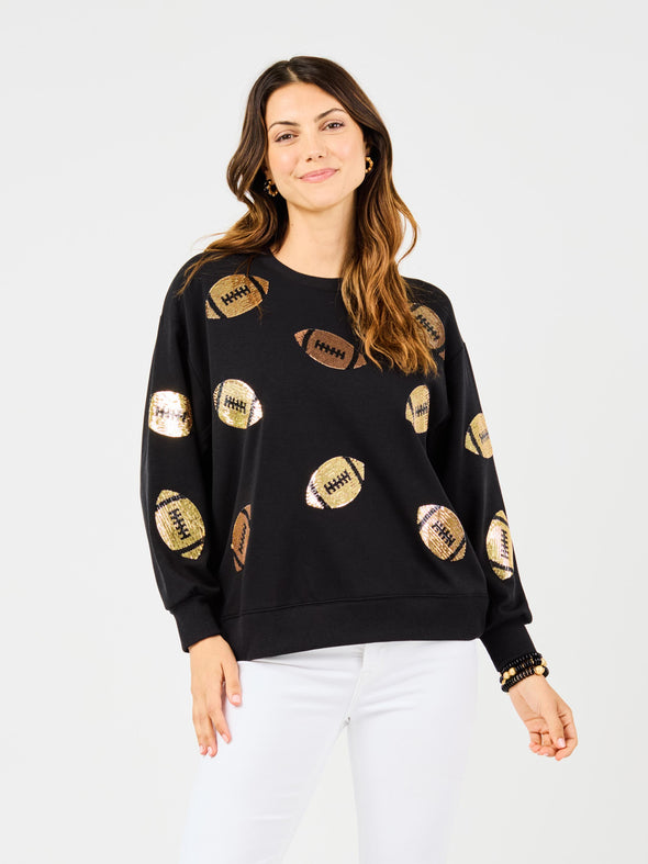 Sarah Sequin Footballs Sweatshirt In Black (XS-2X)