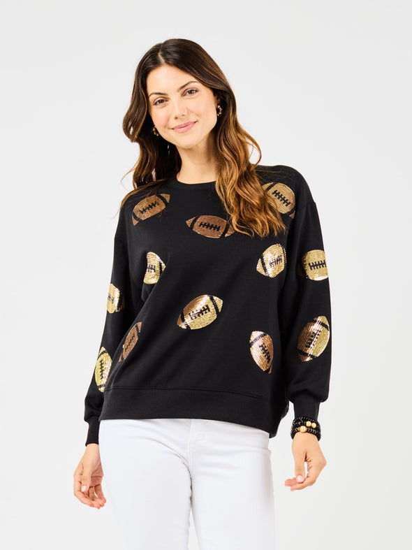 Sarah Sequin Footballs Sweatshirt In Black (XS-2X)