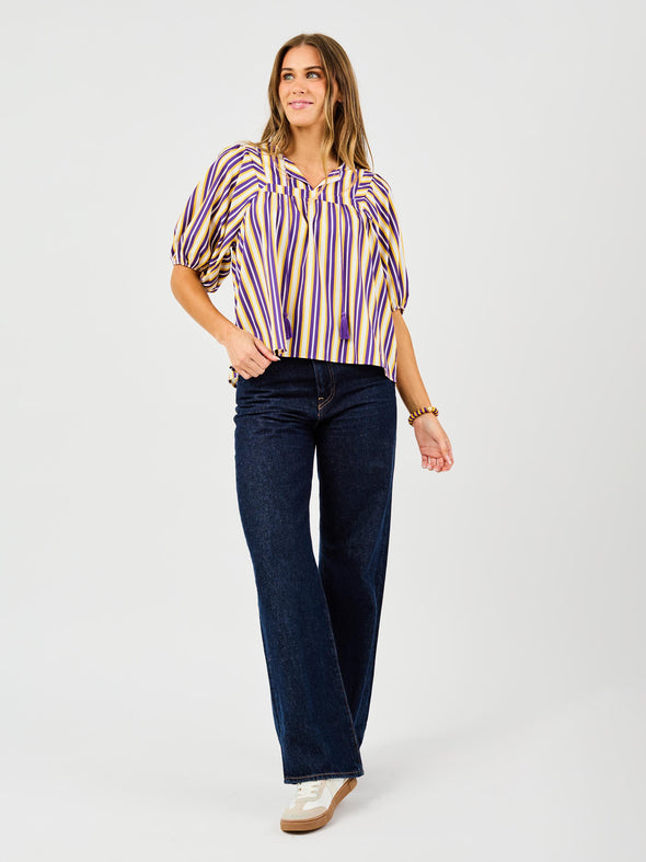 Penny Purple/Yellow Pin Stripe Top (XS-XL)