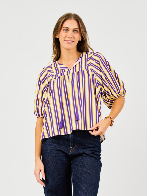 Penny Purple/Yellow Pin Stripe Top (XS-XL)