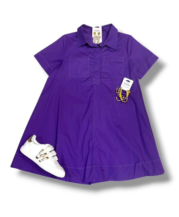 Woven Shirt Dress With Stitch Contrast in 2 Colors