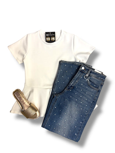 Short Sleeve Scuba Peplum Top