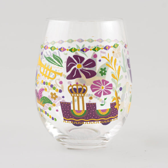 Floral Mardi Gras Wine Glass