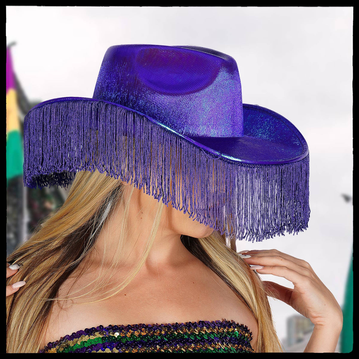 Purple Metallic Cowboy Hat With Fringe – NOLA BOO