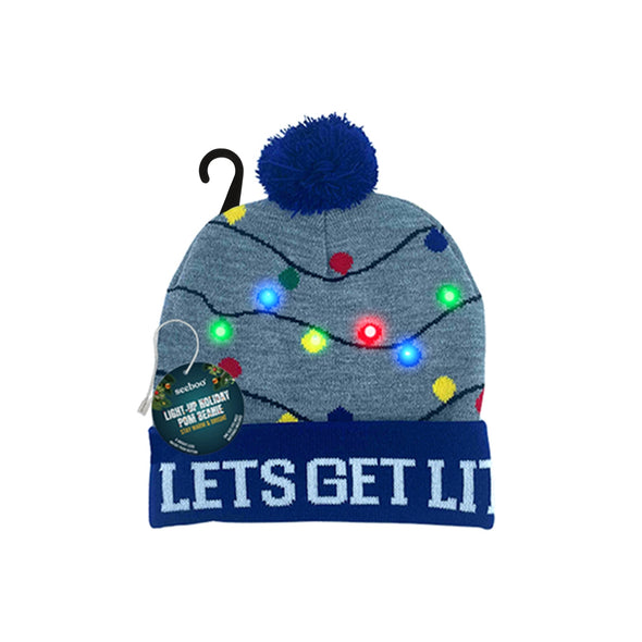 LED Holiday Pom Pom Beanie in 2 Options