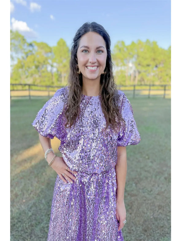 Sequins Bubble Hem Top in Lilac or Gold