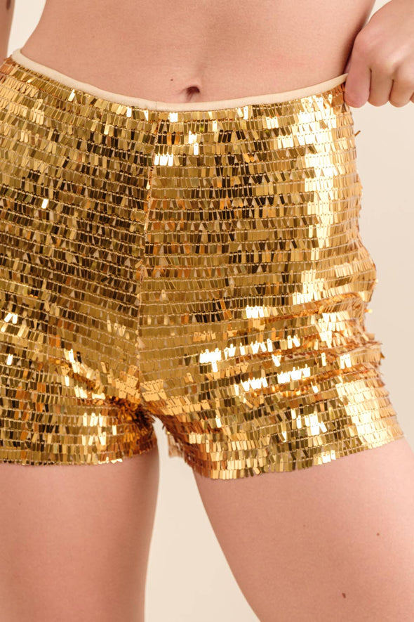 Gold Sequin Fitted Shorts