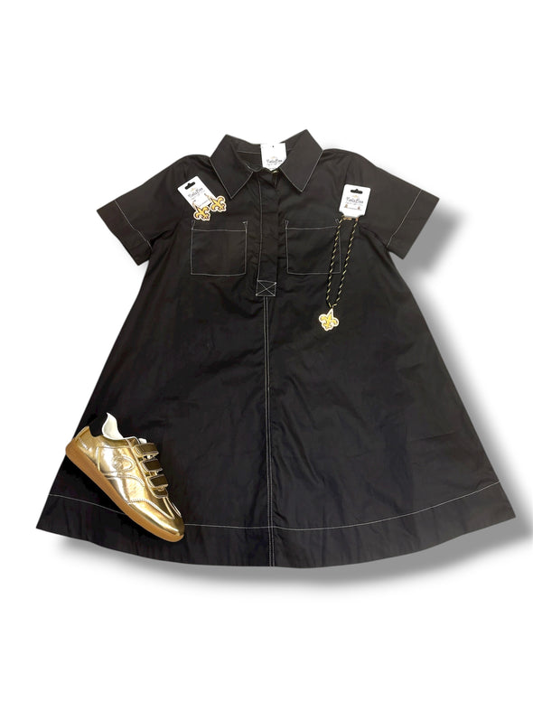 Woven Shirt Dress With Stitch Contrast in 2 Colors