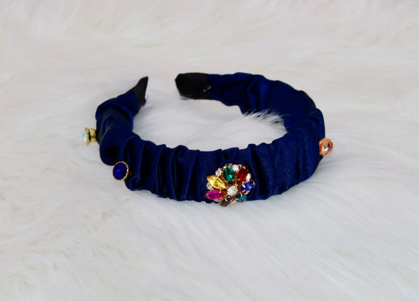 Ruched Satin Jeweled Headband In Black Pink Or Navy