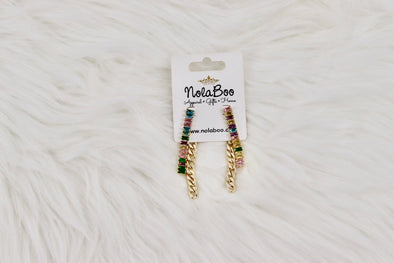Rainbow Jewel Chain Link Drop Earrings