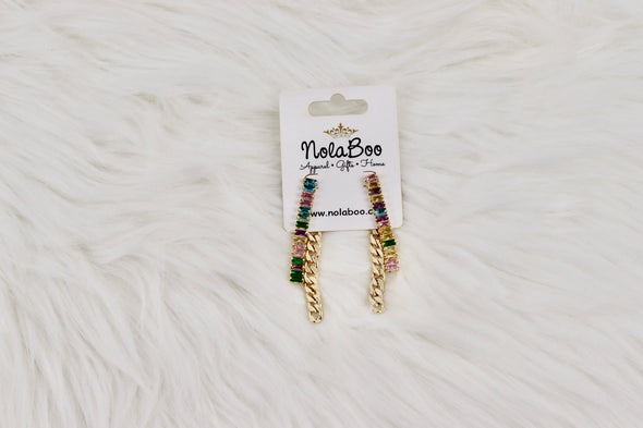 Rainbow Jewel Chain Link Drop Earrings