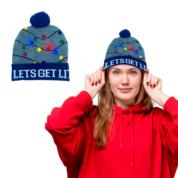 LED Holiday Pom Pom Beanie in 2 Options