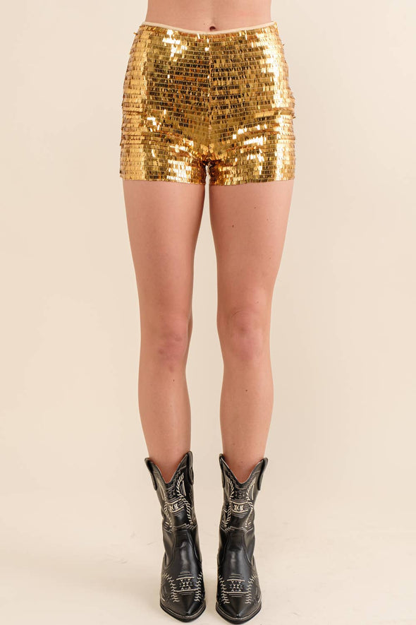 Gold Sequin Fitted Shorts