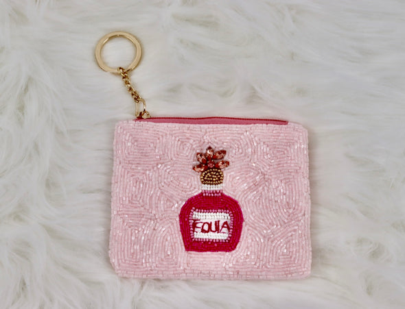 Pink Beaded Tequila Coin Pouch