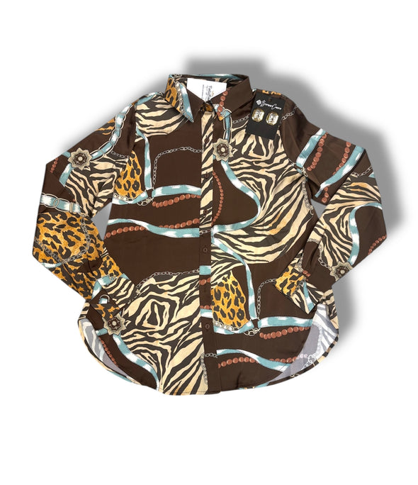 Abstract Printed Button Down Blouse