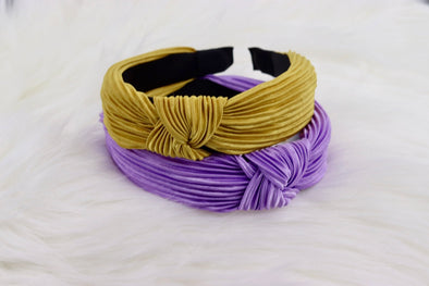 Pleated Knot Headband In Purple Or Gold