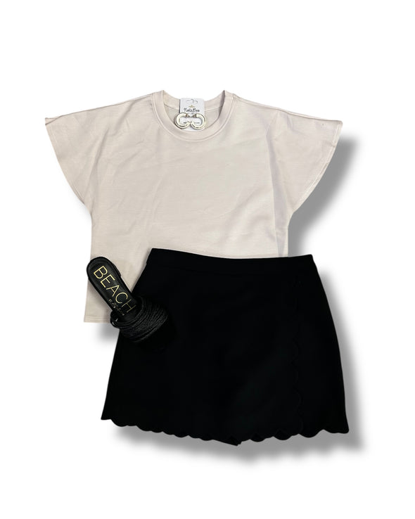 Flared Short Sleeve Scuba Top In 4 Colors