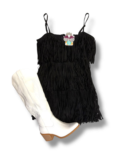 Black Suede Fringe Mini Dress