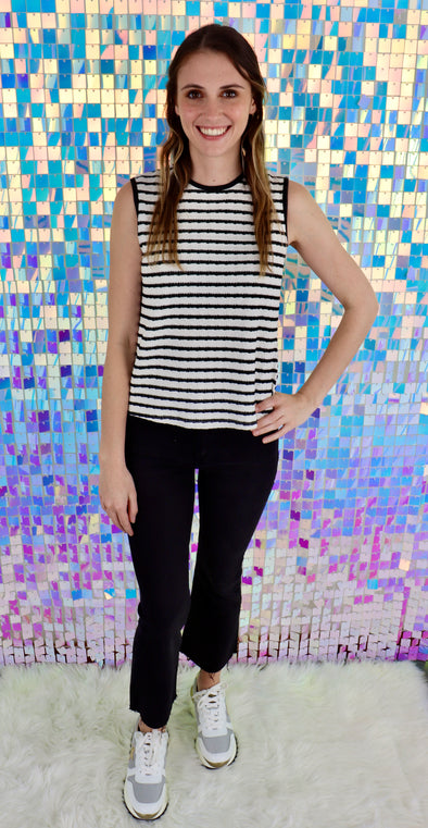 Black and White Stripe Sleeveless Tank