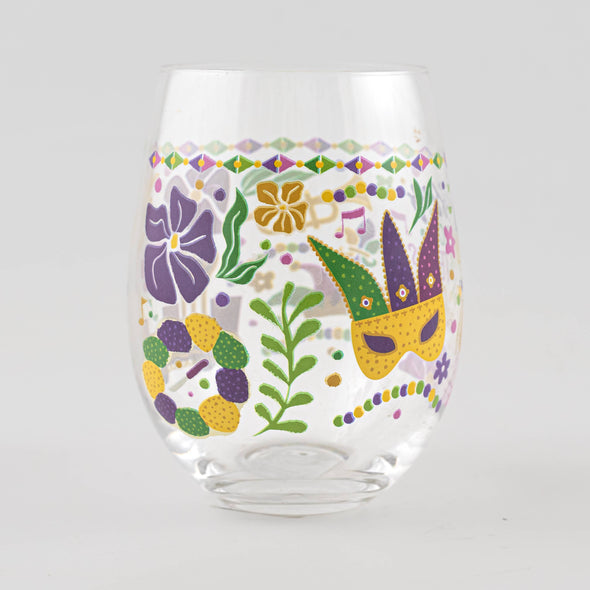 Floral Mardi Gras Wine Glass
