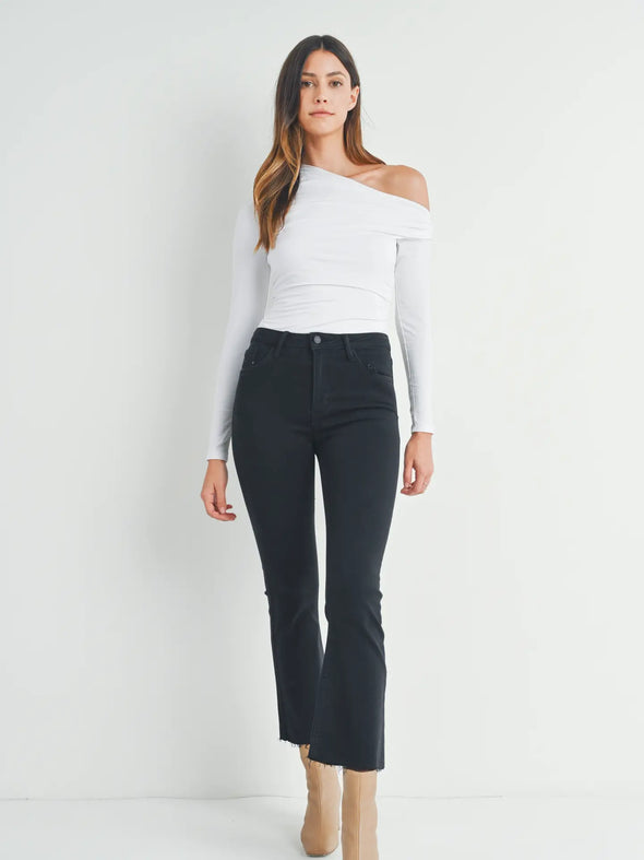 High Rise Denim Tonal Crop Flare Jeans In 6 Color Washes