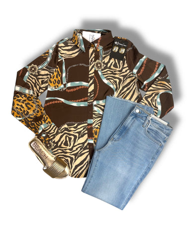 Abstract Printed Button Down Blouse