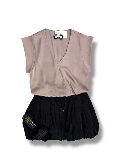 Washed Satin Surplice Cuff Detail Top