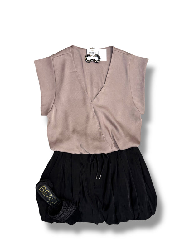 Washed Satin Surplice Cuff Detail Top