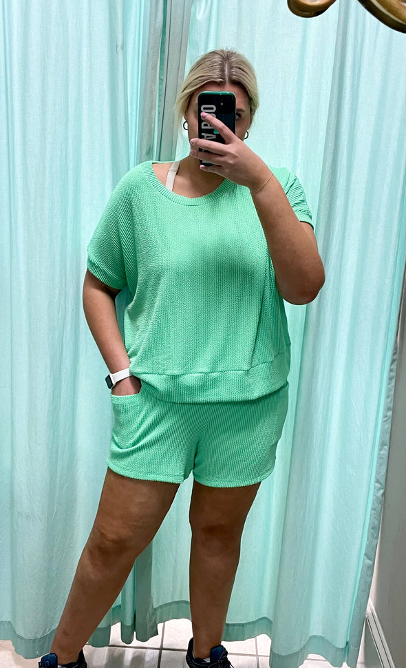 Curly Rib Short Sleeve Top In 3 Colors